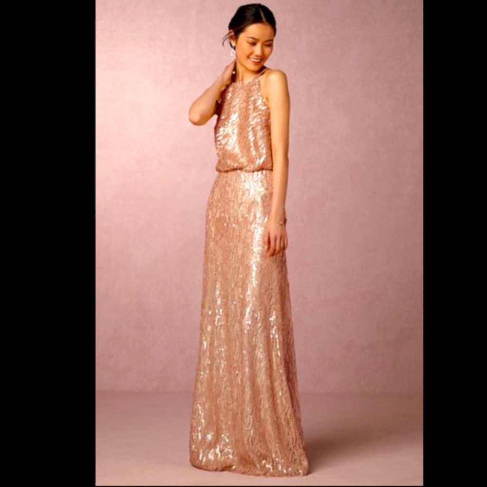 BHLDN Rose Gold Sequin Halter Wedding Dress